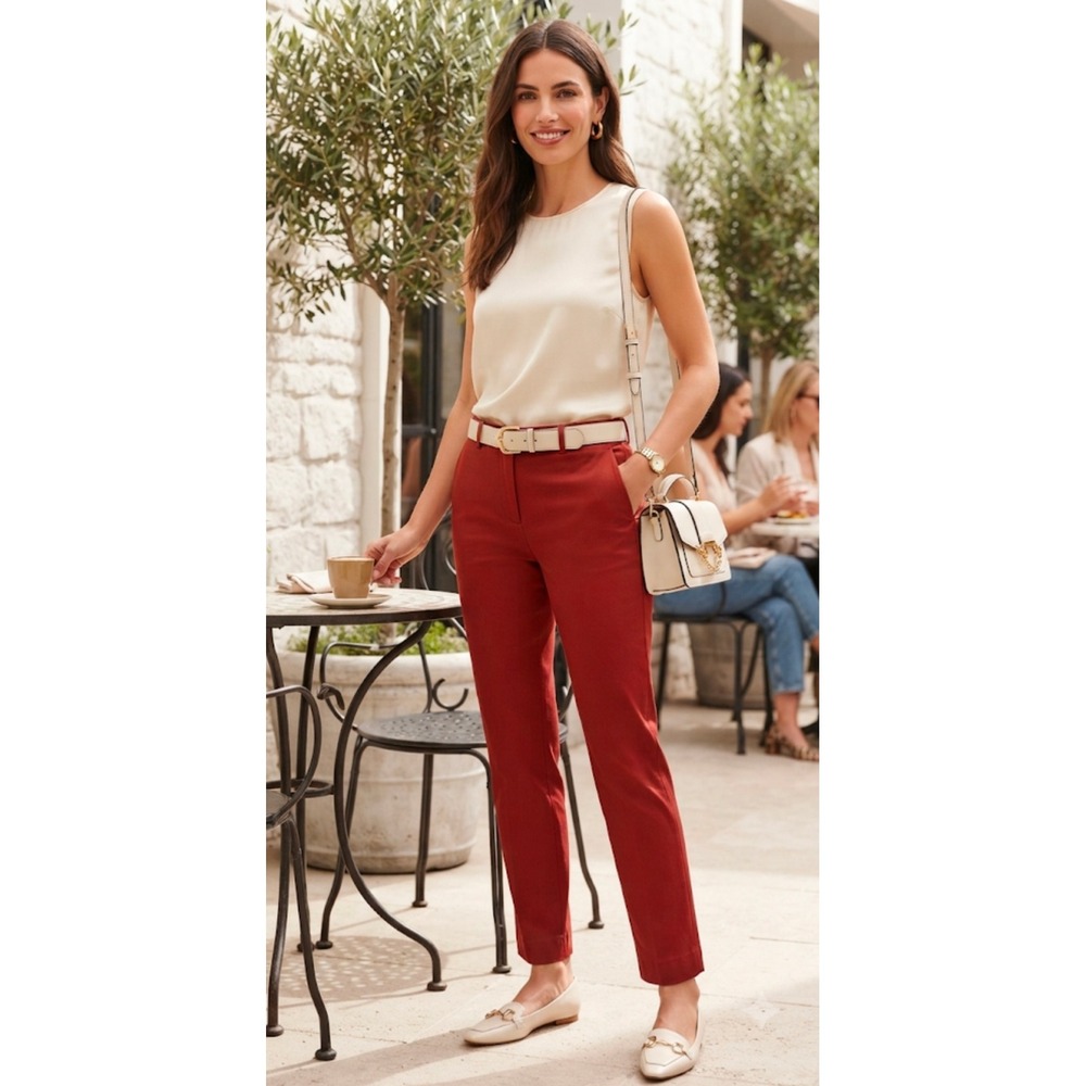 Sandro Studio Women Red Slim Fit Tapered Ankle Dress Pants Size 10 EUC